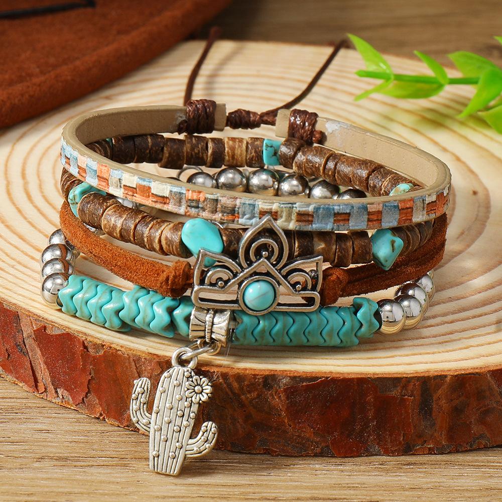 Bohemian Turquoise Beaded Bracelet Set Middle Eastern Prayer Beads Handmade Adjustable Ethnic Stacking Vacation Bracelets