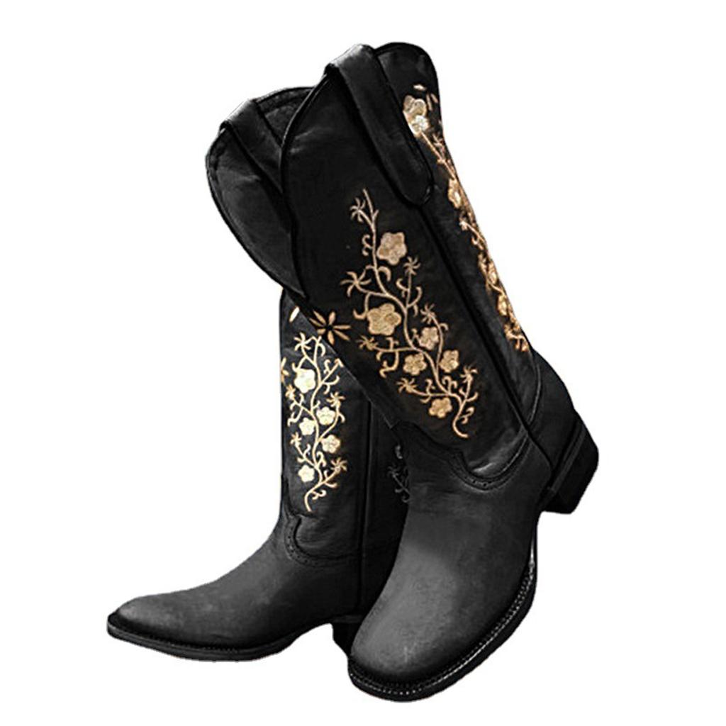 Fashion Women 'S Cowboy Cowgirl Boots Modern Western Embroidered Wide Calf Square Toe Cowboy Boot For Women Shoes Botas De Mujer