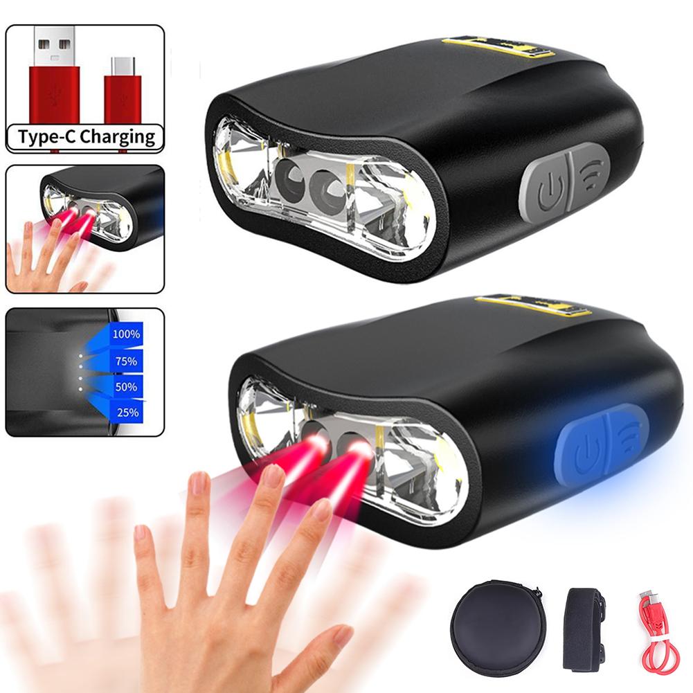 IPX4 Waterproof LED Head Torch Type C Rechargeable Motion Sensor Hat Visor Light Ultra Bright Mini Cap Clip Lights Power Display