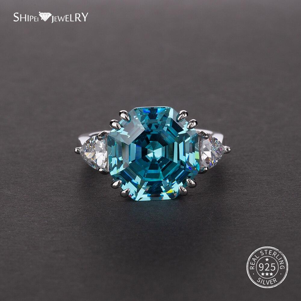 100% 925 Sterling Silver Cut Created Aquamarine Moissanite Wedding Engagement Wedding Rings for Women Fine Jewelry