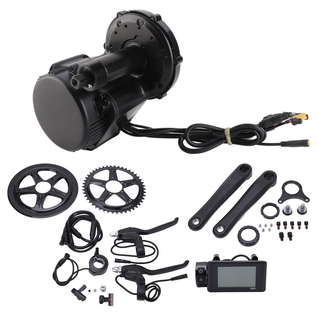 36V 500W Electric Bike Mid Mount Motor Conversion Kit with C961 Black and White Horizontal Panel