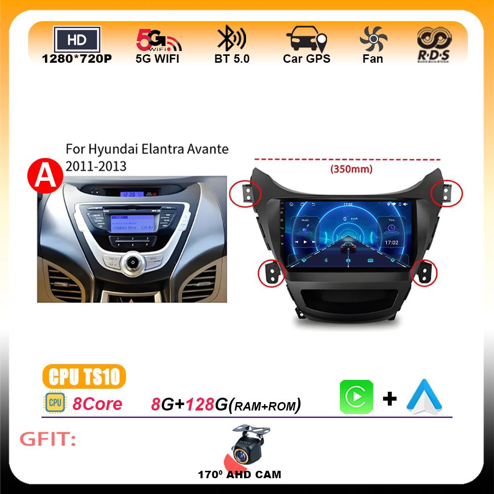 Android 15 CarPlay Autoradio pour Hyundai Elantra Avante 5 JK GD MD UD 2011 2014 - 2016 Autoradio lecteur multimédia navigation GPS