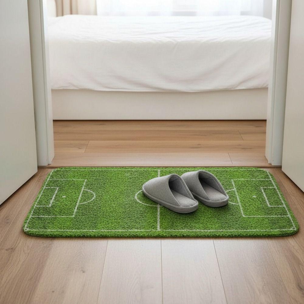 Flannel Football Court Pattern Doormat Non-slip Bath Mat Football Field Floor Mat Living Room