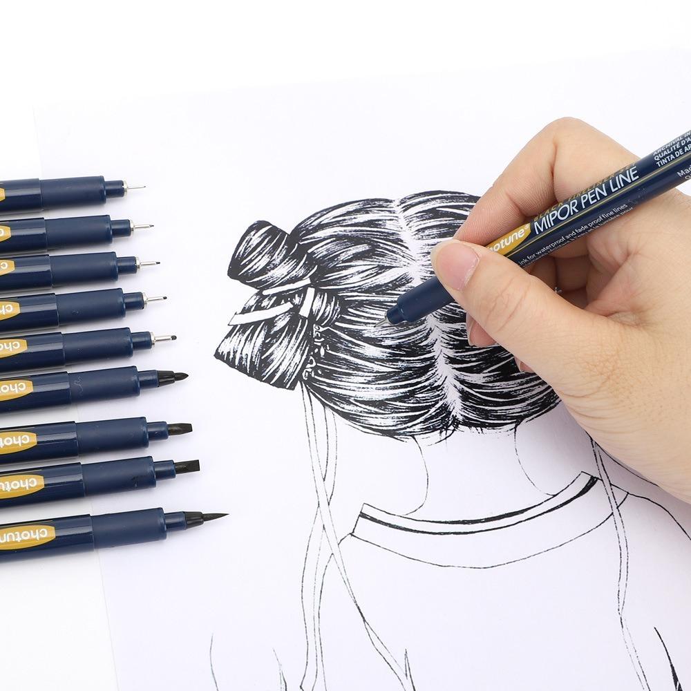 12 шт./компл. художественная ручка-манга, пигментная подводка, микронная ручка, маркер, тонкая игла-лайнер, ручка для кисти для эскизов, канцелярские товары, товары для рукоделия
