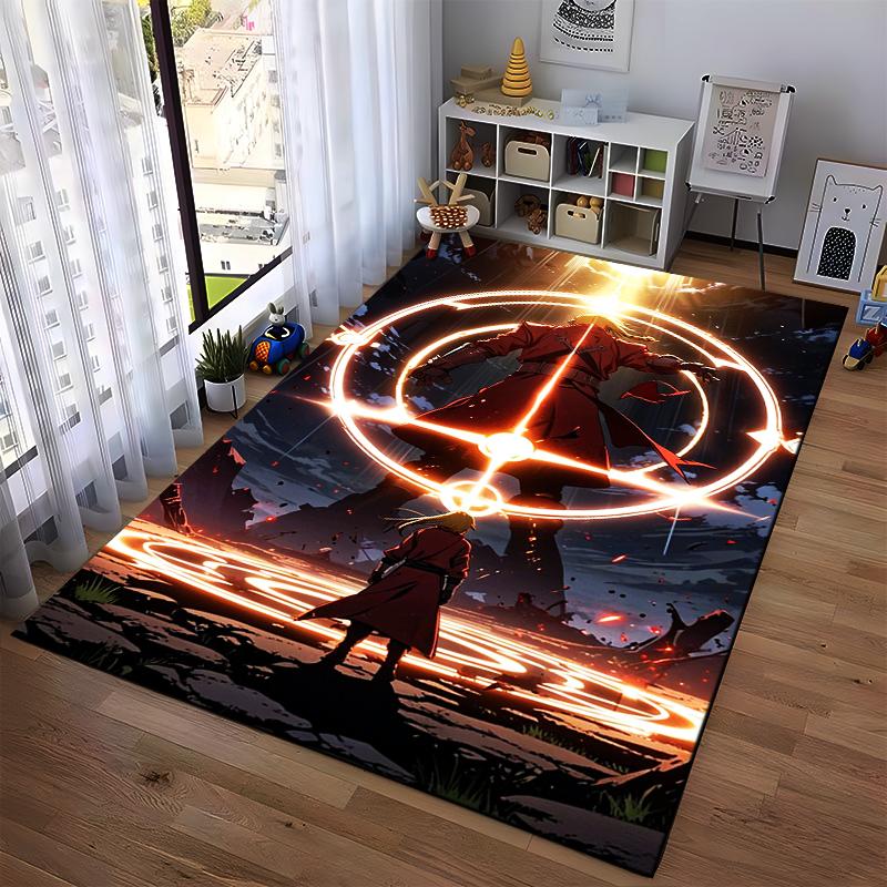 "Anime Style Magic Circle Carpet with Dark Epic Red Theme Design" Suitable for use as an anti-slip for living room bedroom sofas
