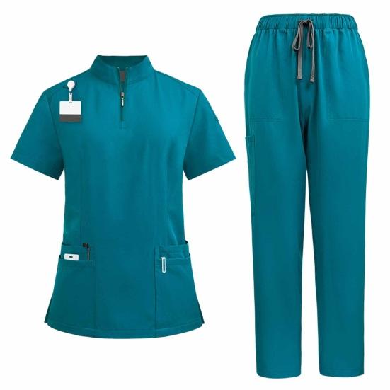 2Pcs Nurse Uniform Scrubs Set for Nurse Doctor Hospital Staff Jogger Suit with Multi Pocket Top Pants Stretchy Comfortable Workwear for Medical