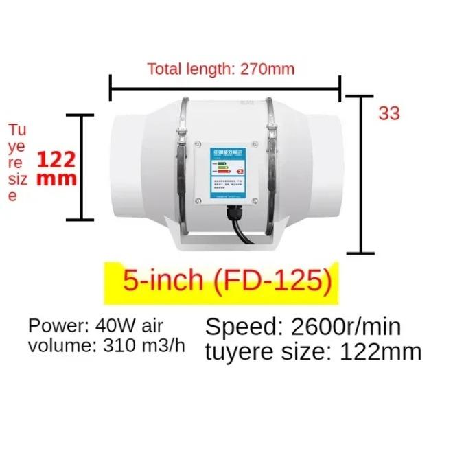 3/4/5 Inch Exhaust Fan Home Silent Inline Pipe Duct Fan Bathroom 220V Extractor Ventilation Kitchen Toilet Wall Air Cleaning