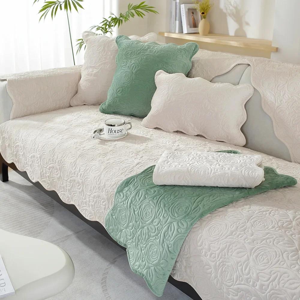 Dutch Velvet Embroider Sofa Cover Non-slip Corner Couch Slipcover Autumn Winter Universal Sofa Cushion Solid Color Sofa Cushion