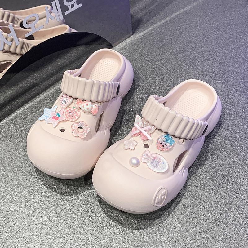 Thick-soled Hole Shoes Women's 2025 New Travel Heightening Non-slip Seaside Beach Bag Head Slippers Women's Summer Wear