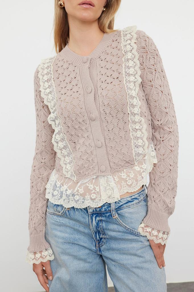 Женский модный стильный кардиган, черный укороченный кружевной ажурный ажурный трикотажный кардиган