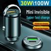 Aluminum Alloy 100W Mini Pull Ring Car Charger with PD30W