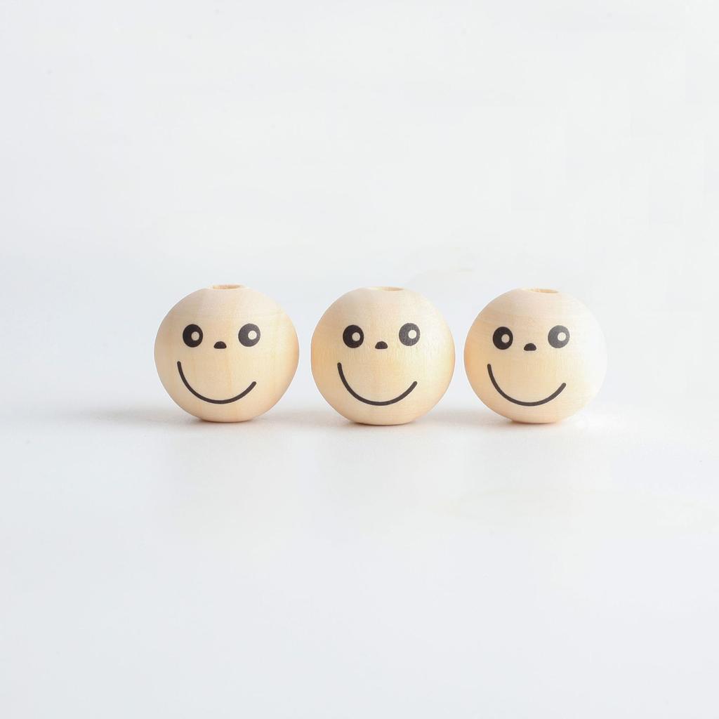 20Pcs Smiles Wood Beads Natural Wood Beads for Crafting Wooden Faced Beads Wooden Balls with Hole for DIY Decor Craft