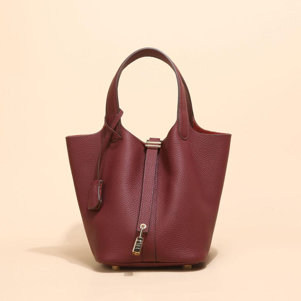 2024 Женская сумка-ведро из натуральной кожи с узором личи - Осенне-зимняя сумка-корзина для овощей