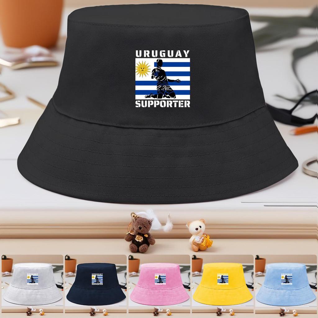 Bucket Hat With Uruguay Flag Football Print , Patriotic Sun Hat Simple Reversible Fit Beach Cap