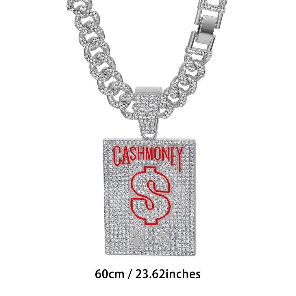 American CASH MONEY Dollar Sign Square Plate Dripping Oil Letter Necklace Pendant Cuban Chain