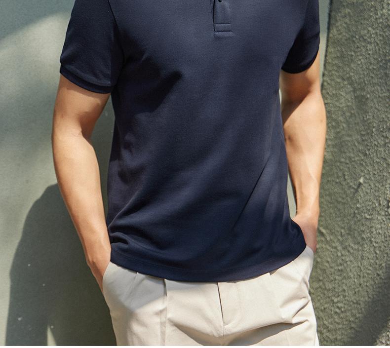 Langdeng Men's Business and Leisure Beaded Breathable Long staple Cotton Collar Polo Shirt