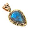 Natural Labradorite TwoTone 925 Solid Sterling Silver Jewelry Pendant 1.50" b2N52