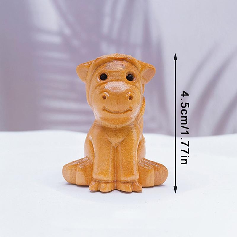 1/2Pcs Mini Wood Carving Chinese Year Horse Ornaments Zodiac Statue Cute Horse Decor Office Desktop Decor Car Decoration