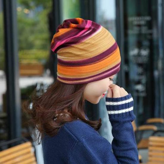 Women Stretchy Striped Turban Head Wrap Band Chemo Hat Bandana Pleated Cap