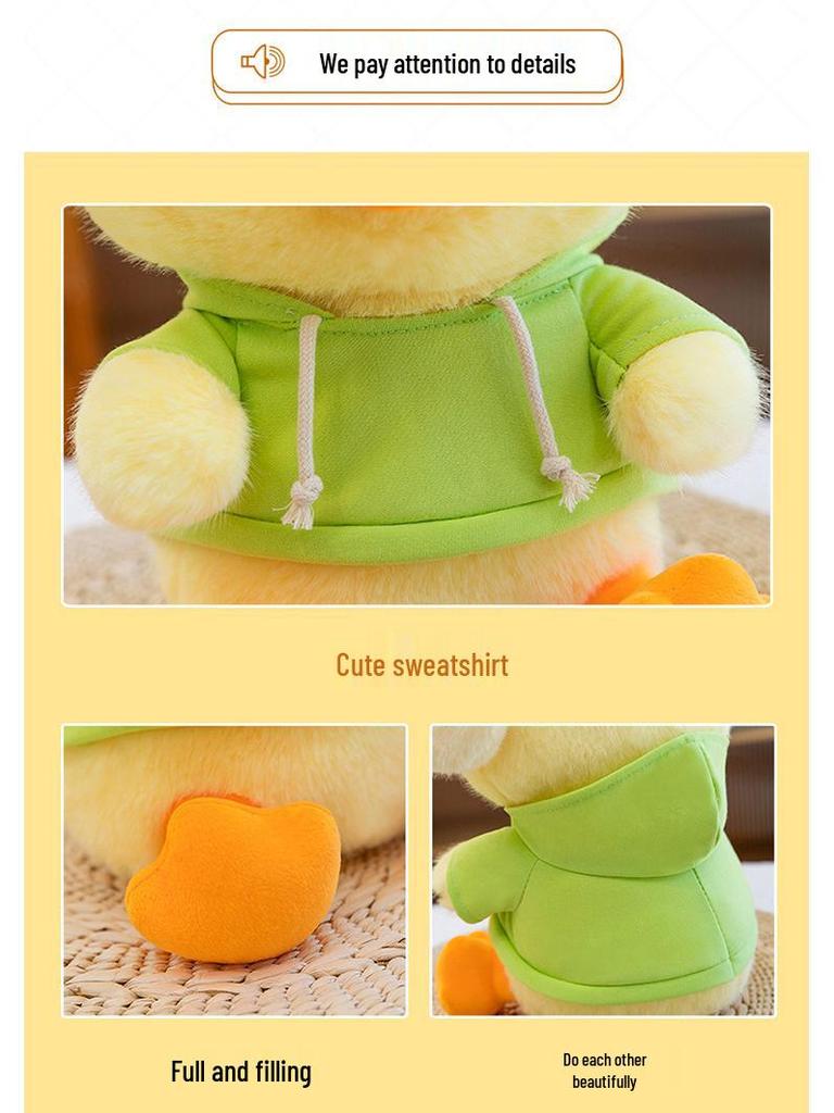 Adorable Yellow Duck Hoodie Plush Pillow and Earphone Hug Doll