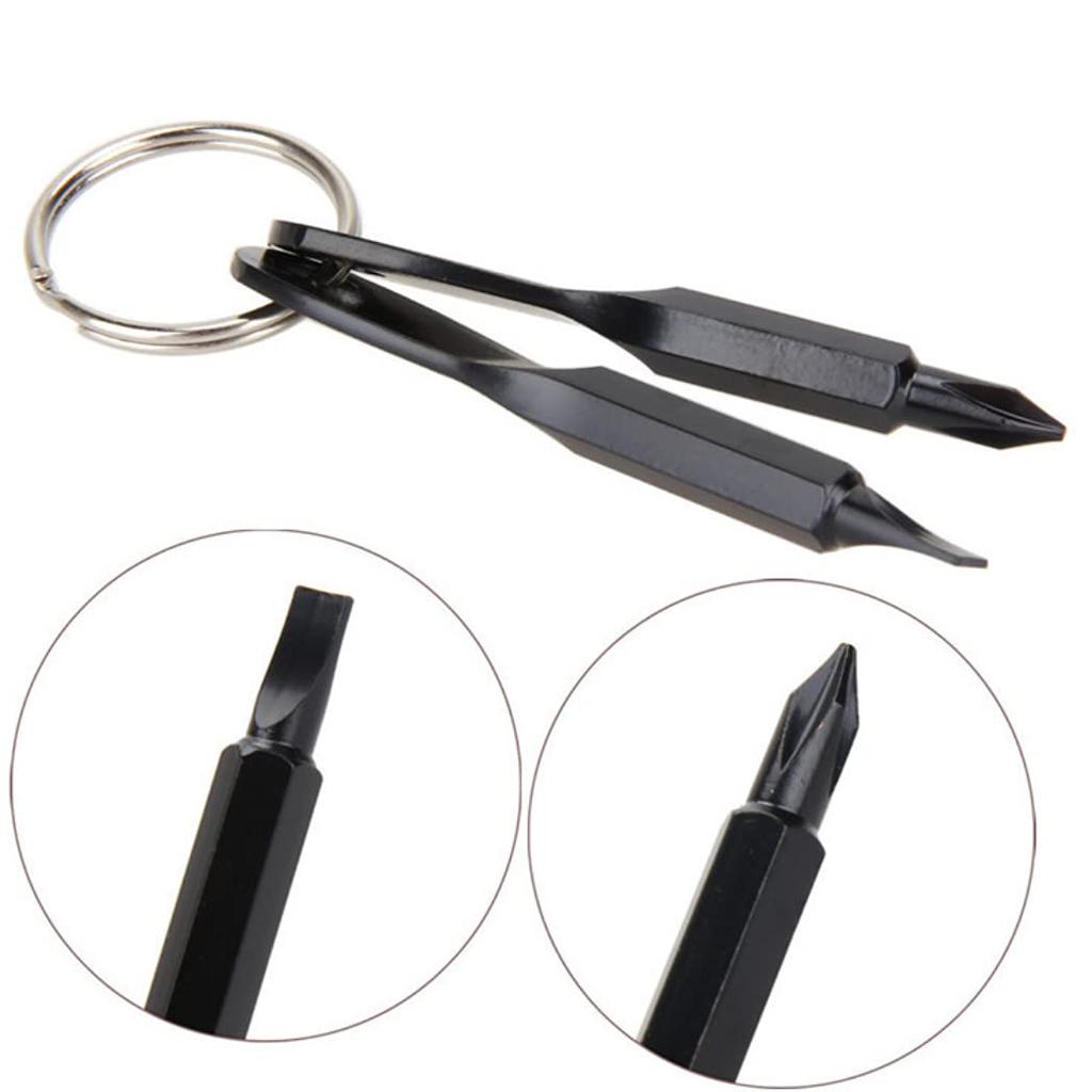 HappyHome Screwdriver Phillips and Set of with Key Screwdriver Keychain, Flathead, 2, Portable, Ring, (Black)