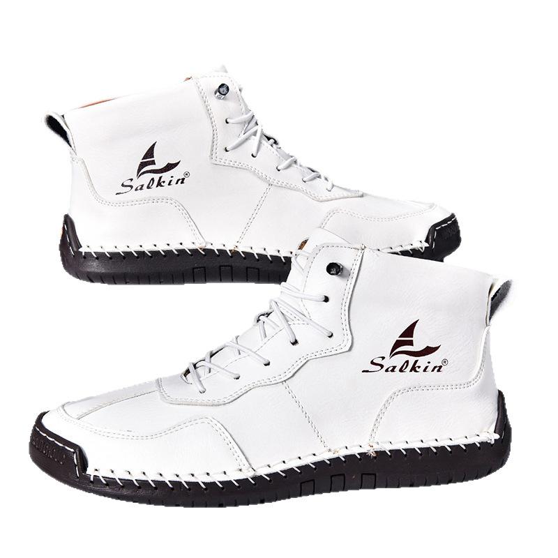 Sailing Couple High-top Shoes, The Same Retro Tooling Boots for Men and Women, Spring Soft-soled Versatile Casual Leather Shoes