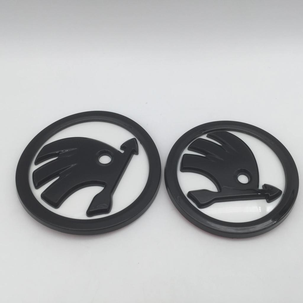 wzvbd3 2pcs 90mm 80mm for SKODA Car Front Grille Head Hood Bonnet Emblem Rear Tail Bumper Trunk Sticker Badge Styling Accessories