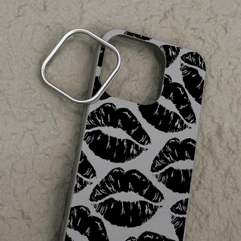 Кожаный чехол с текстурой черного цвета и узором в виде полых губ для iPhone 16 15 Pro 14 Plus 13 12 11 Pro Max Xs Xr 8 7 Plus, ударопрочный, мягкий, из ТПУ, тонкий чехол