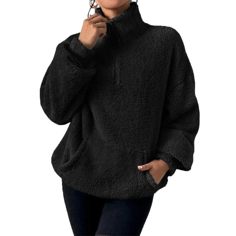 Осень и зима европейский и американский новый плюшевый плюс бархатный женский свитшот со стойкой воротником повседневный топ