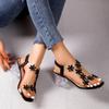 Fashion Women;s Sandals Pvc Crystal Flower Shoes for Women Decoration Chunky Heel Sandals Ladies Back Strap Fashion Shoes Female2024