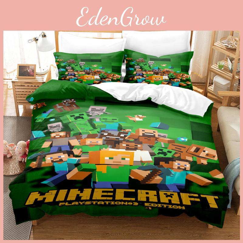 Duvet Minecraft 3d Cover Bedding Set Pillowcase Cartoon Print Double Single