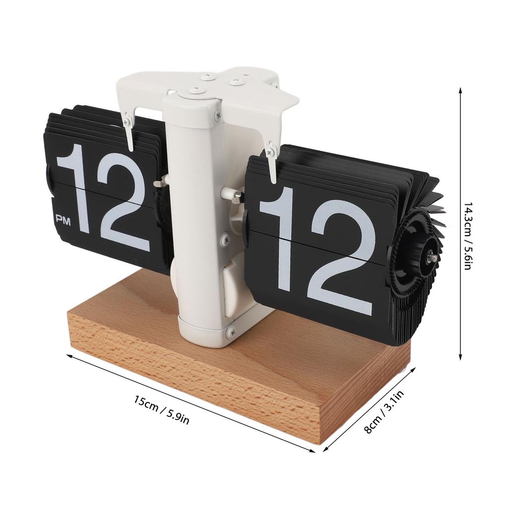 Digital Flip Clock 12H AM PM Auto Mechanical Flip Desk Clock with Wood Base Vintage Retro Digital Table Clock for Home Bedroom