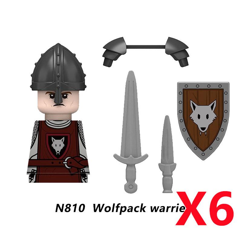 MOC Medieval Knight Castle Figures Building Blocks Weapon Wolf Swordsmen Guard Bow Arrow Shield Flags Warhorse Toys Gifts S002