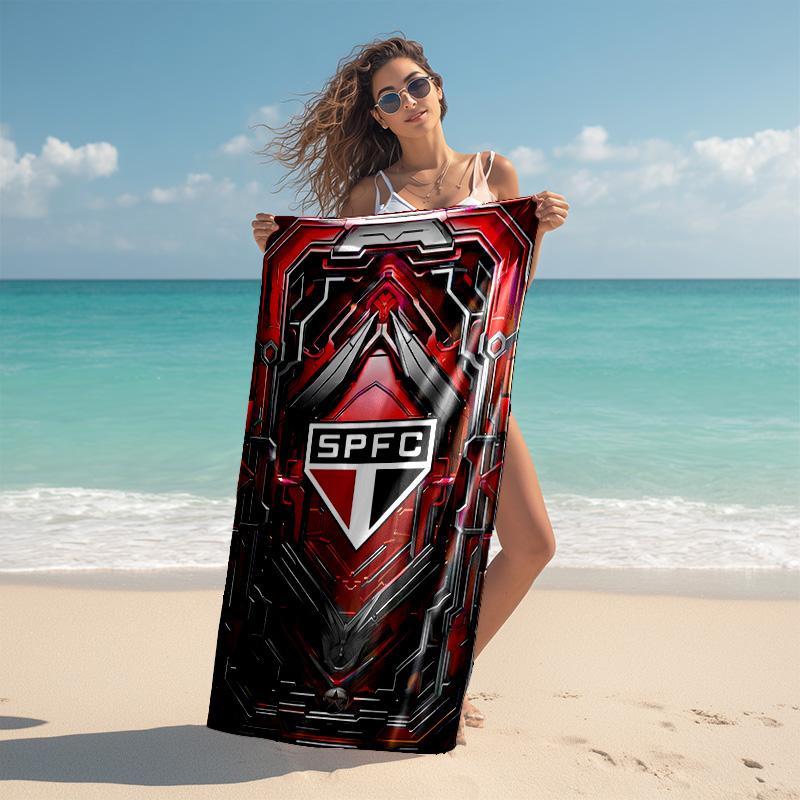 proof beach towel with São Paulo FC logo pattern - soft,absorbent,quick-drying,machine washable - perfect for swimming,camping,bathing