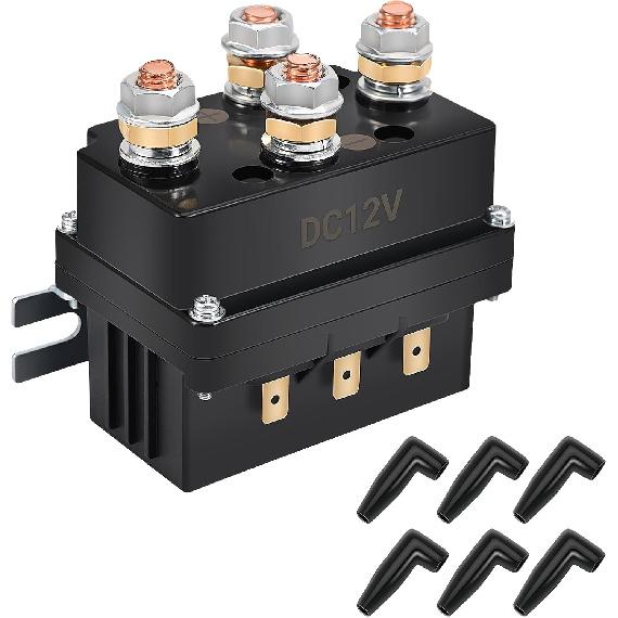 Реле соленоида лебедки KanSmart, контактор 12 В 250 А, реле лебедки, большой палец, тележка для вездеходов, лодок, автомобилей 4x4, лебедка 3000-5000 фунтов с 6 защитными колпачками -