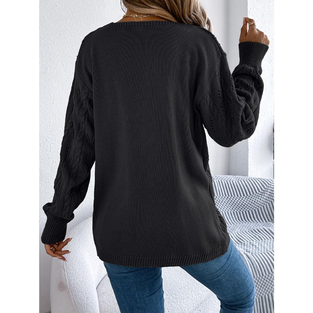 GMXIA Autumn and Winter Casual Solid Color Openwork Long-sleeved Cardigan Sweater Jacket Women's Wear