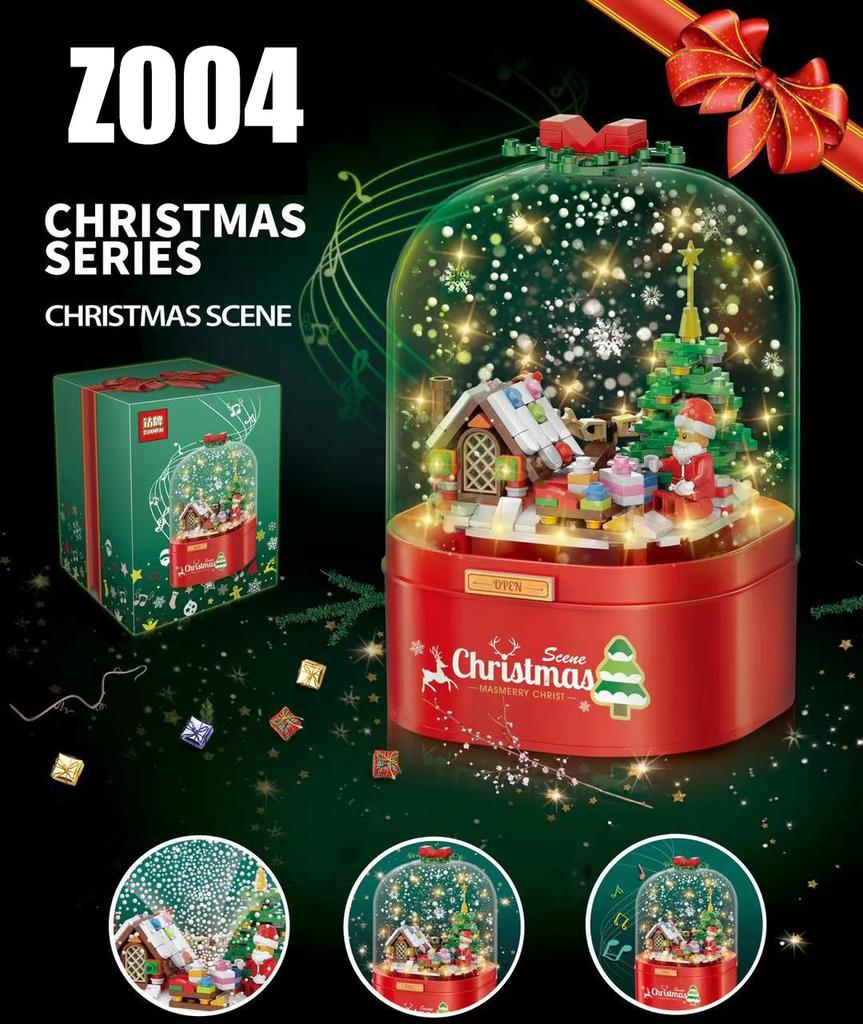 Christmas House Building Blocks Music Box with LED Lighting Compatible Building Blocks Small Particle Toys Children's Christmas Gifts