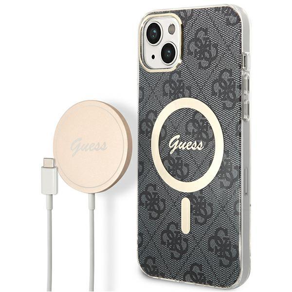 Etui + Ładowarka do iPhone 14 Guess 4G Print MagSafe Czarny