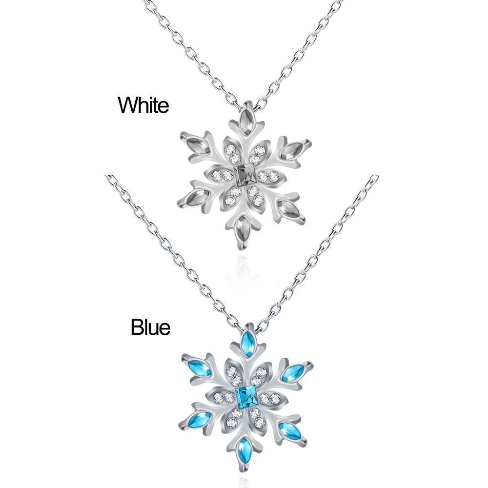 Women Frozen Snowflake Necklace Silver Plated Rhinestone Crystal Pendant Chain Christmas Gift