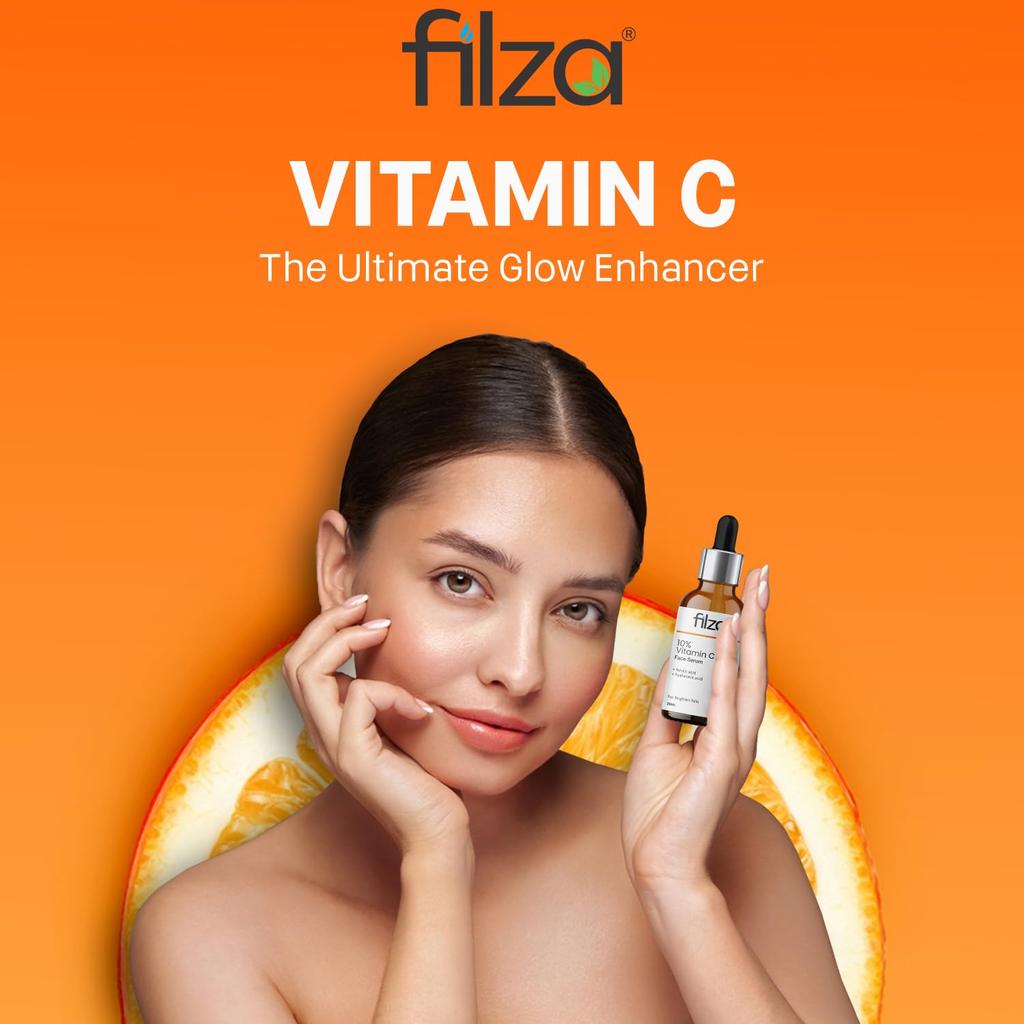 Сыворотка для лица FILZA с 10% витамином С для сияющей кожи с 0,5% феруловой кислоты и гиалуроновой кислотой | Уменьшает темные пятна, гиперпигментацию и неровный тон кожи