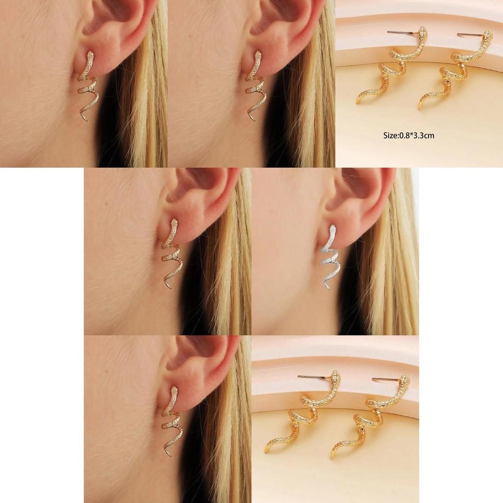 Chic Snake Pattern Alloy Stud Earrings In Gold And Silver For Women Vintage Fashion