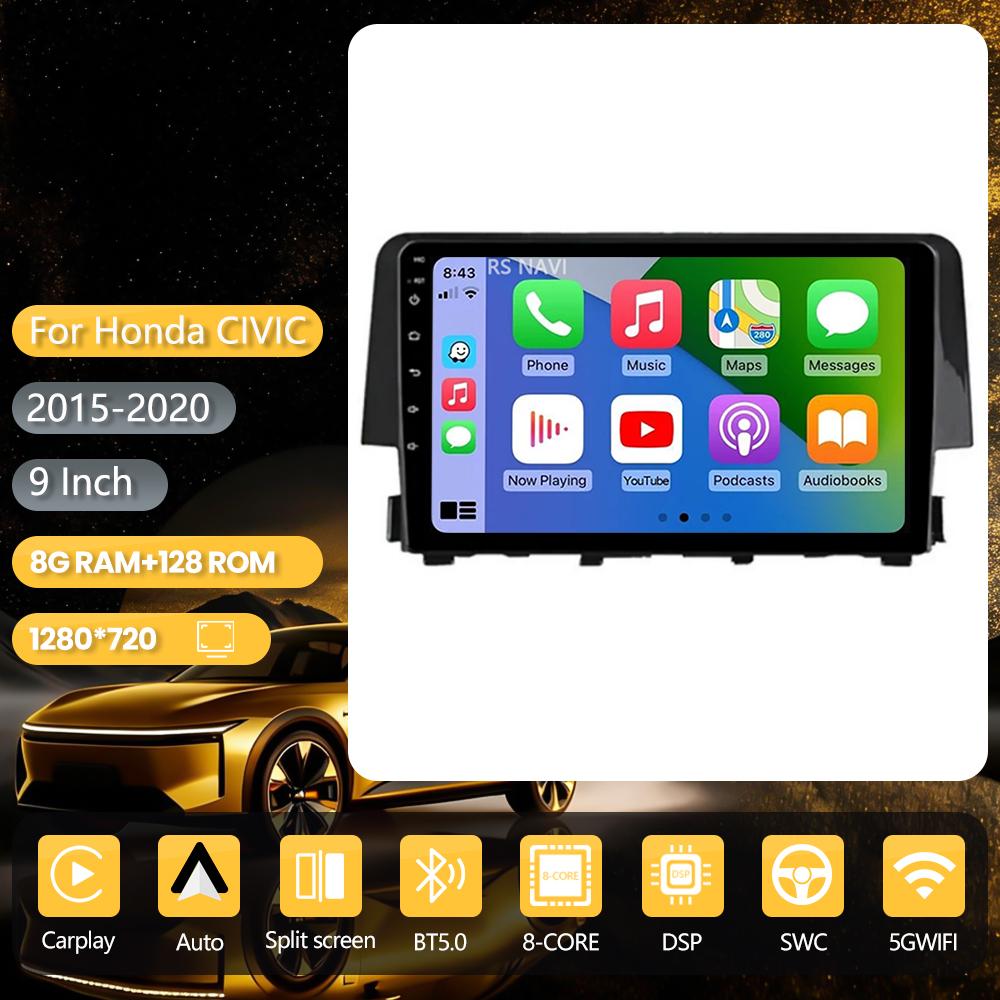 Autoradio multimédia Android 16 RSNAVI pour Honda Civic 10 FC FK 2015-2020, Carplay, GPS, Plug and Play