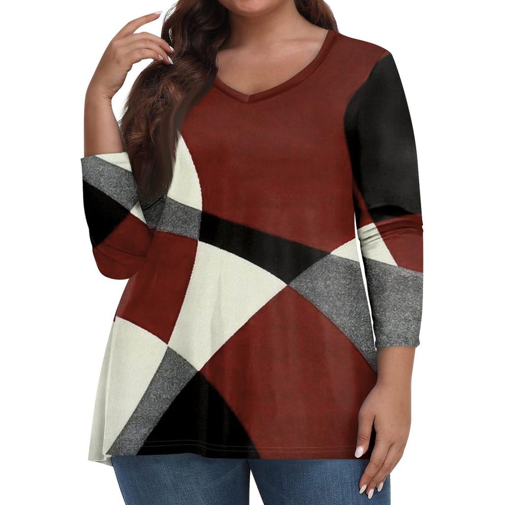 Женские топы больших размеров, рубашки с рукавами 3/4, повседневная одежда с V-образным вырезом, топы с принтами