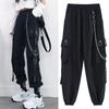 Women Cargo Pants Harem Pants Fashion Punk Pockets Jogger Trousers with Chain Harajuku Elastics High Waist Streetwear