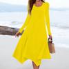 Women's Casual Fashion Round Neck Long Sleeve Solid Color Irregular Hem Midi Dress