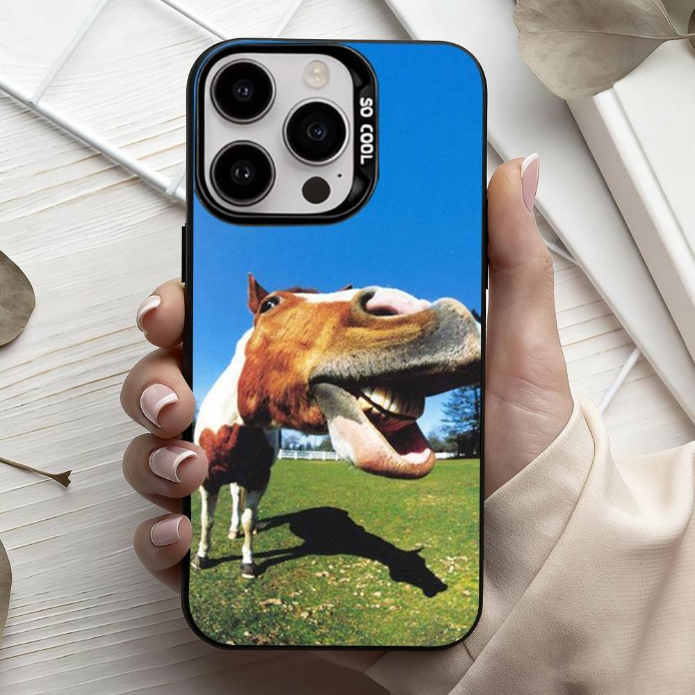 Забавный Арт Лошадь Животное Чехол Для Телефона Для iPhone17,16,15,14,13,12,11 Plus,Pro Max Черный Конфетный серебристый чехол для телефона