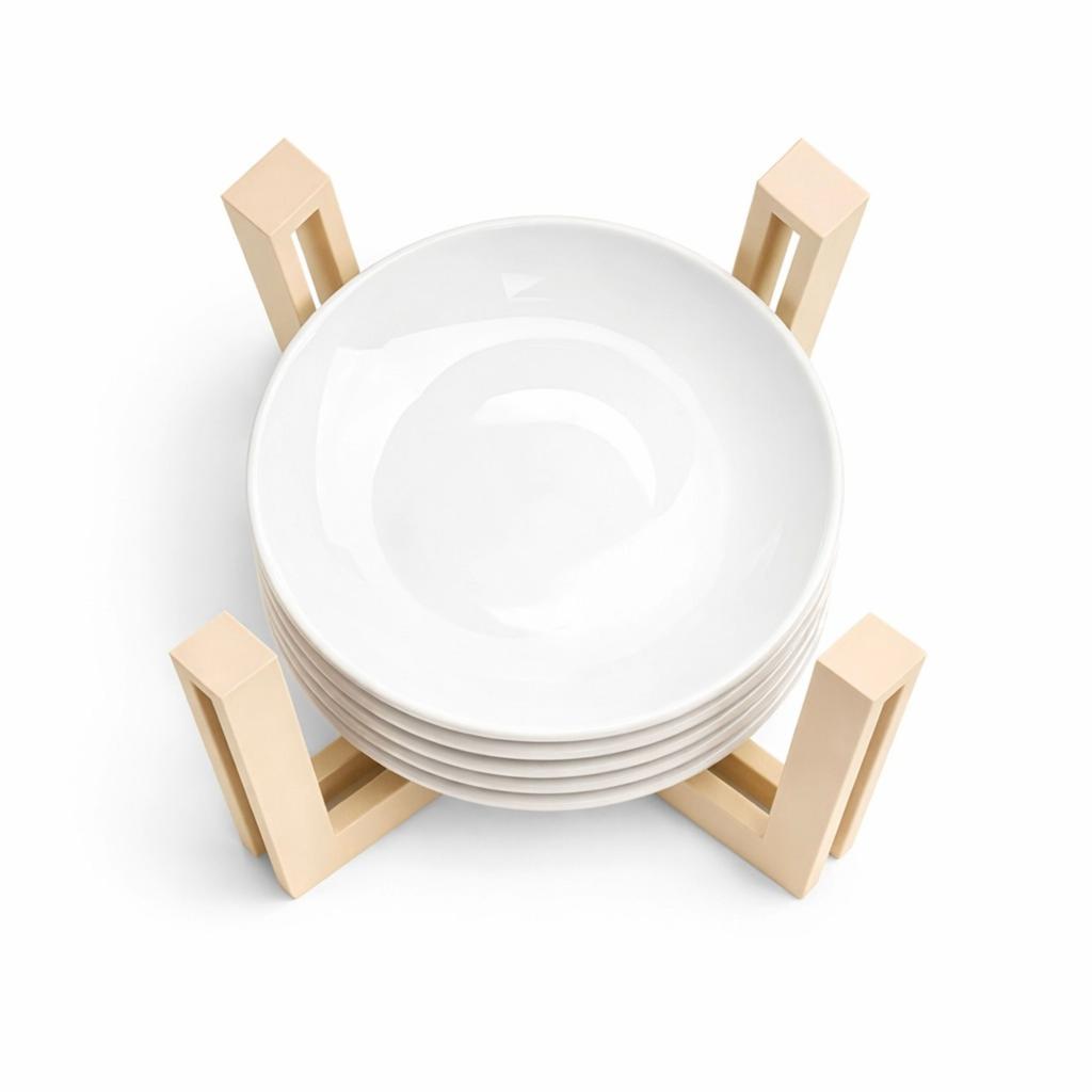 Beige plate rack, kitchen organizer, dish storage