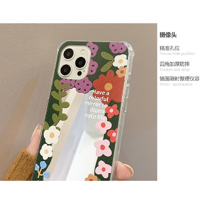 Цветочный смайлик в корейском стиле чехол подходит для iPhone 16, чехол для телефона Apple 17 Pro Max, силиконовый 11, зеркало для макияжа X/15