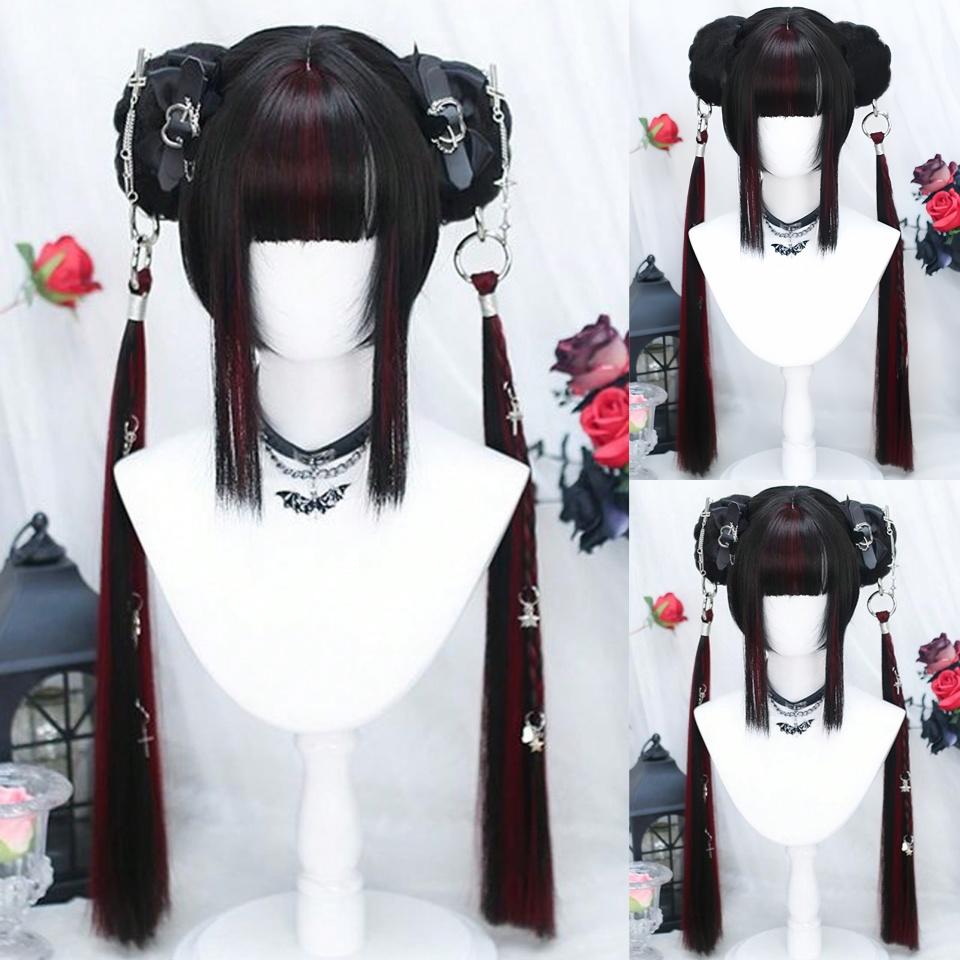 OLACARE синтетический длинный прямой парик Лолита с челкой парик для девочек милый омбре голубой блонд черный парик для косплея вечеринки Хэллоуина Харадзюку