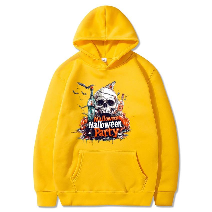 Fall/Winter Halloween Fleece Hoodie Skull Print Fashion Street Hoodie Men's and Women's Daily Long Sleeve Warm Hoodie
